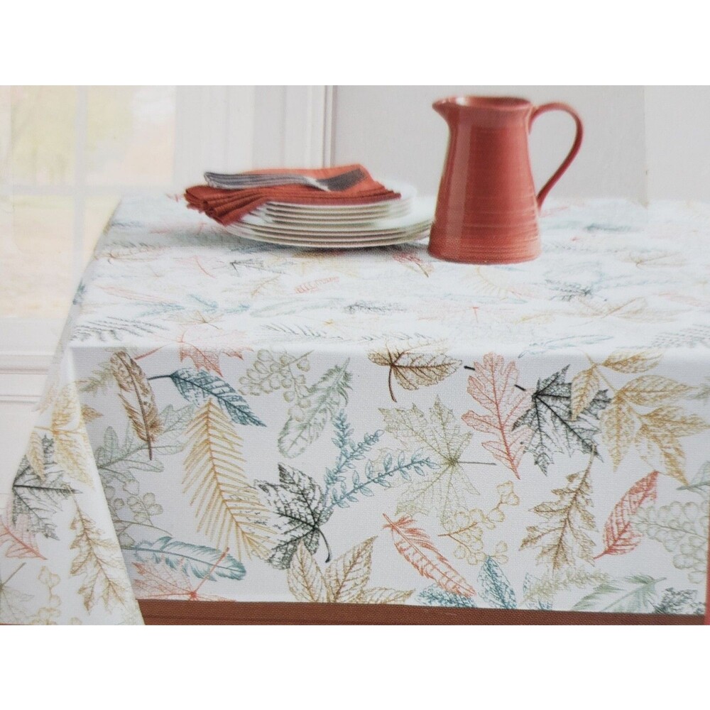 Printed Linen Tablecloth 60"x84" Oblong (6-8 ppl) FALL LEAVES,AUTUMN ELEGANCE,BM